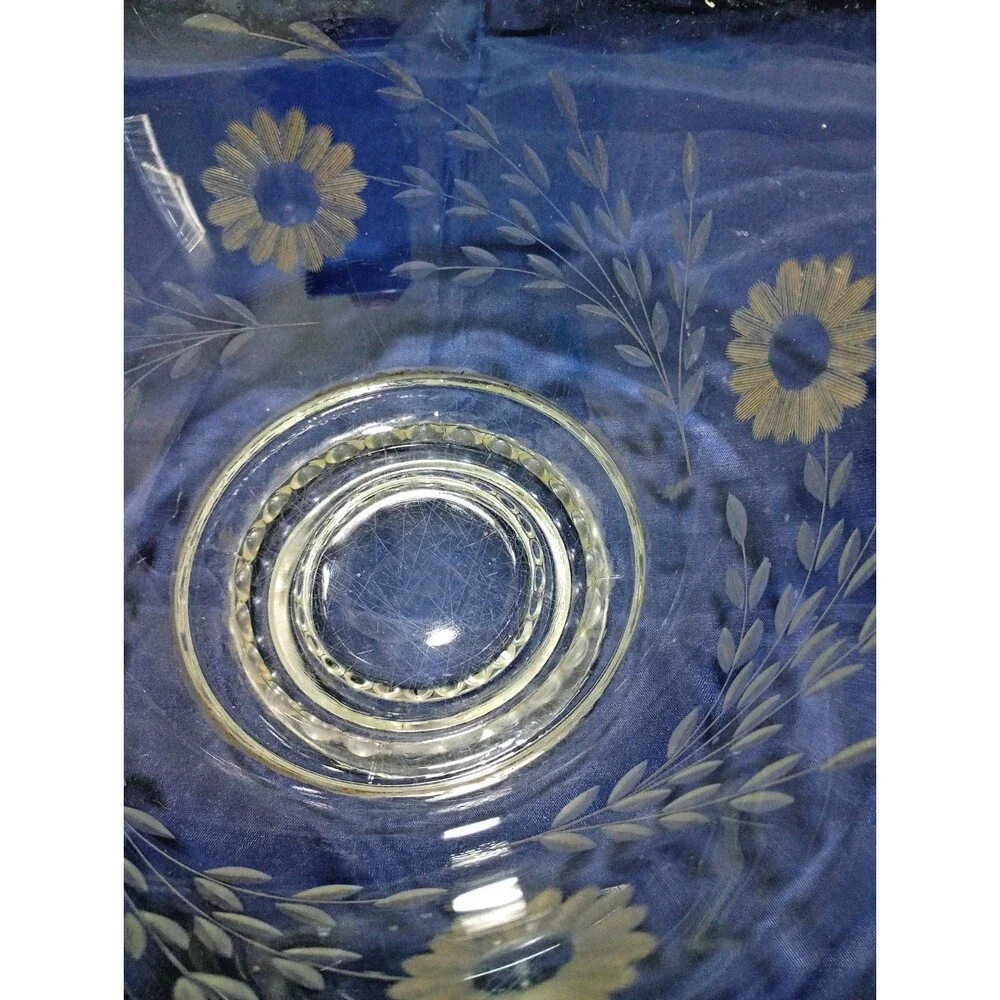W.J. Hughes Cornflower Etched Glass Bowl Imperial Glass Candlewick Pattern VTG